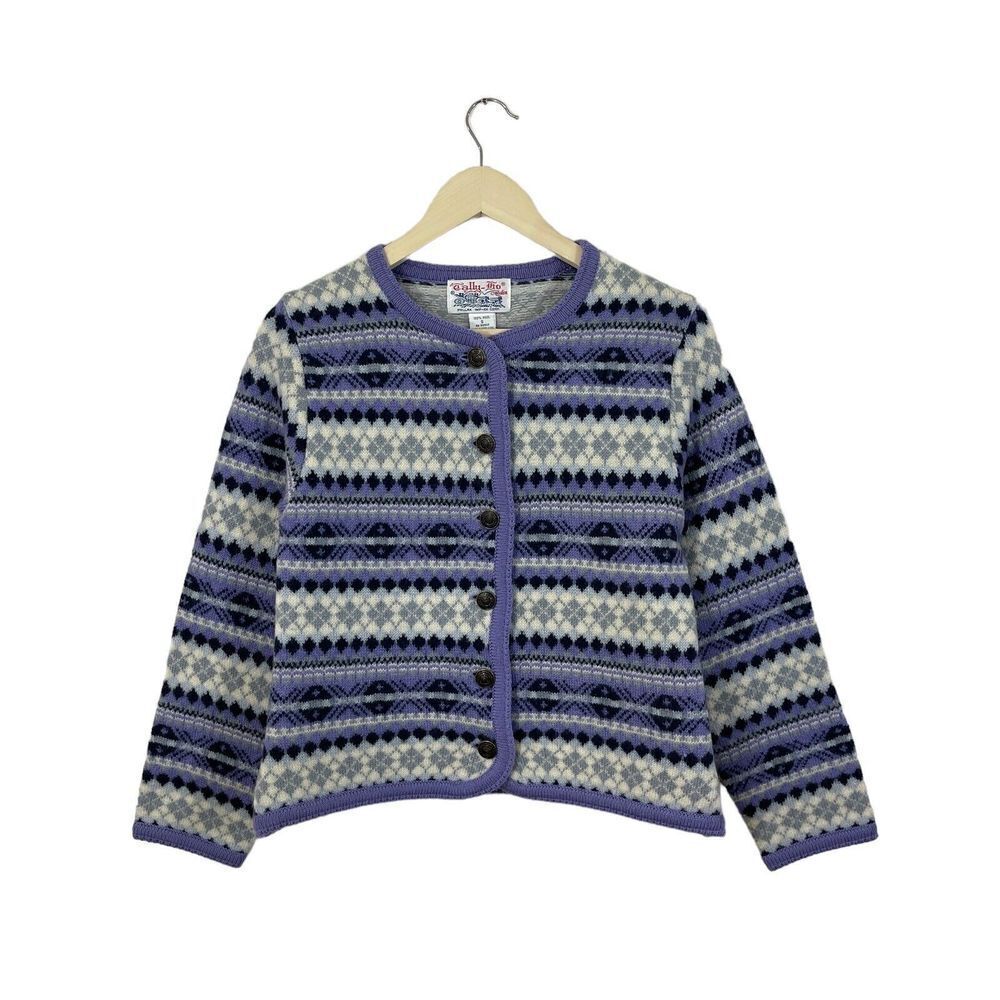 Vintage Tally Ho Small Wool Sweater Cardigan Long Sleeve Fair Isle Womens